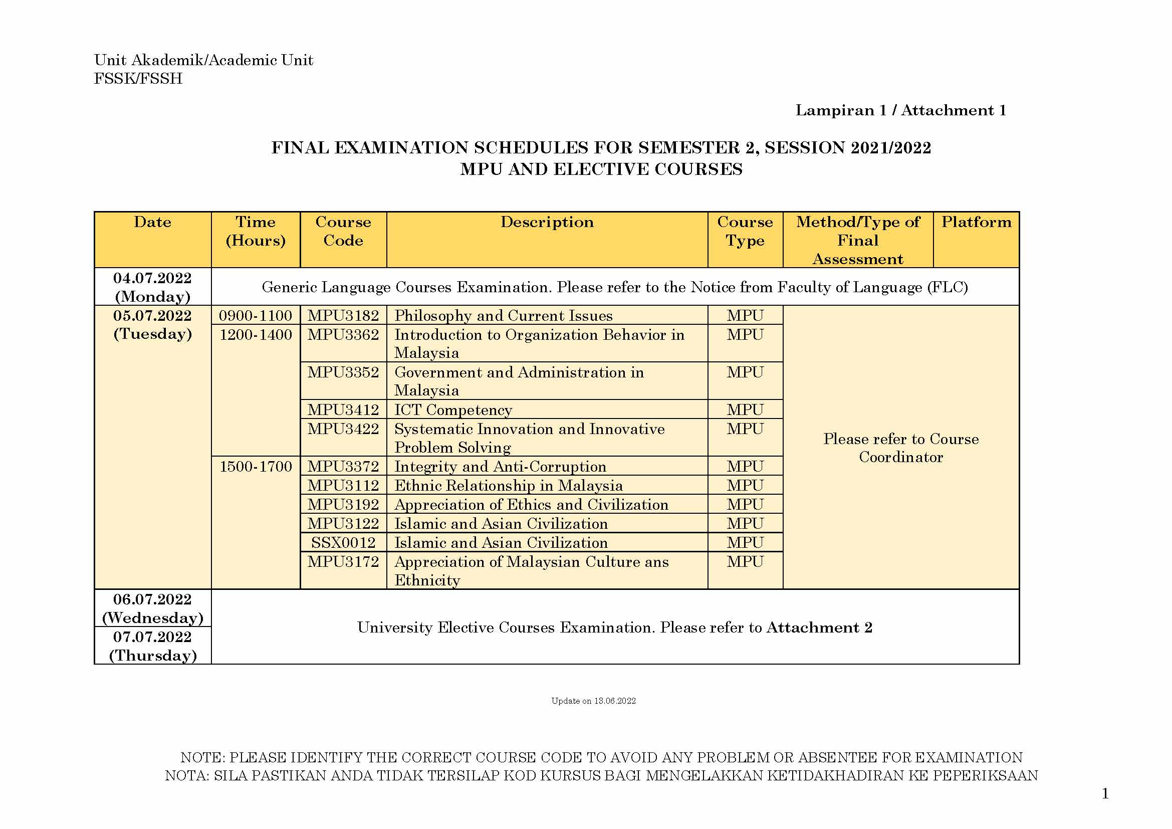 FINAL EXAMINATION SCHEDULES FOR SEMESTER 2 SESSION 2021 2022 Page 2