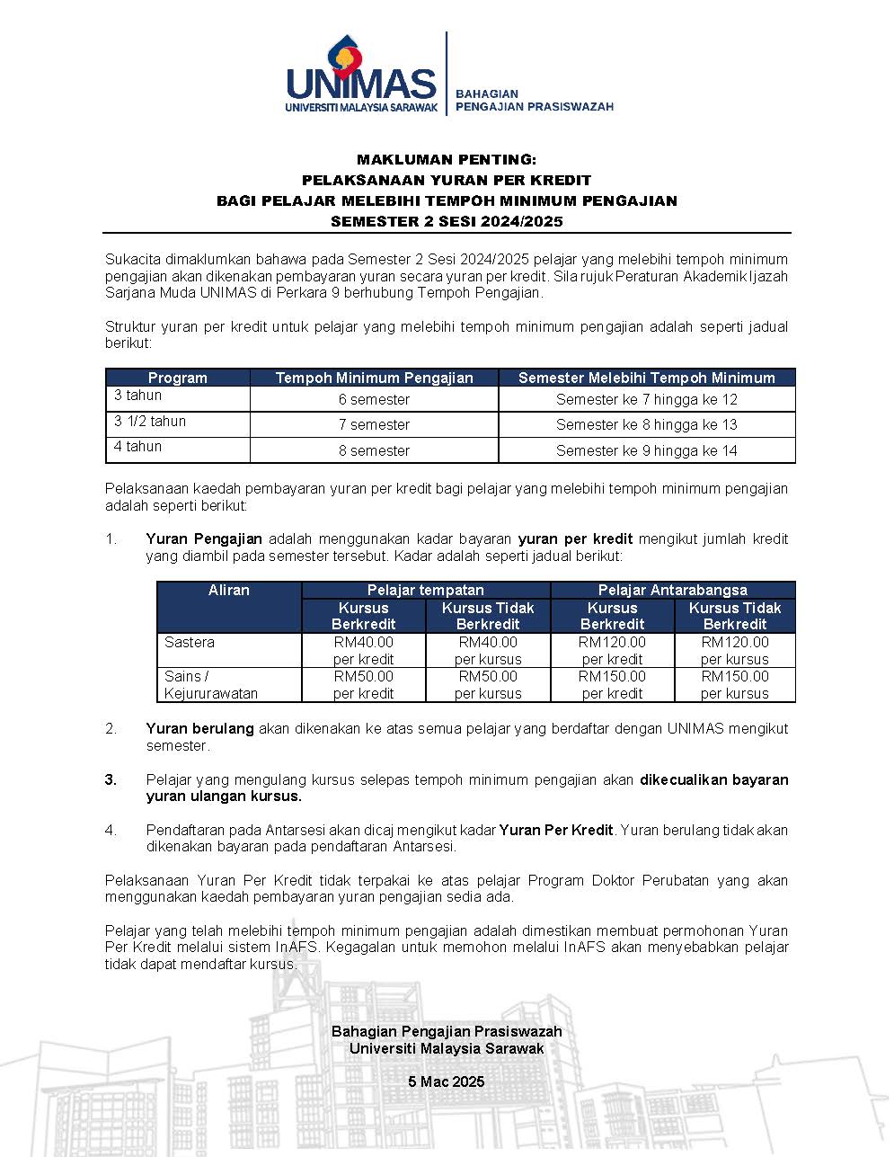 NOTIS MAKLUMAN BERHUBUNG PELAKSANAAN YURAN PER KREDIT BM