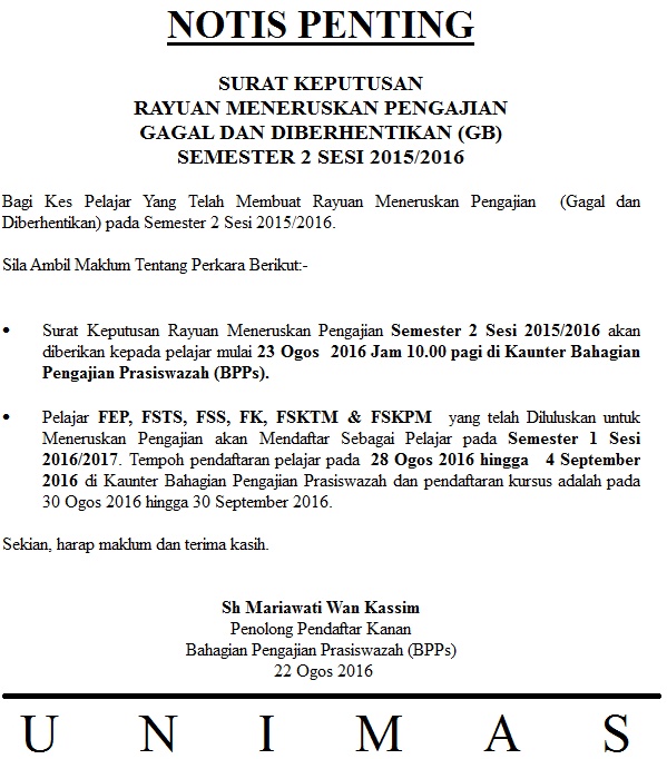 Contoh Surat Rasmi Penannguhan Pengajian Utem