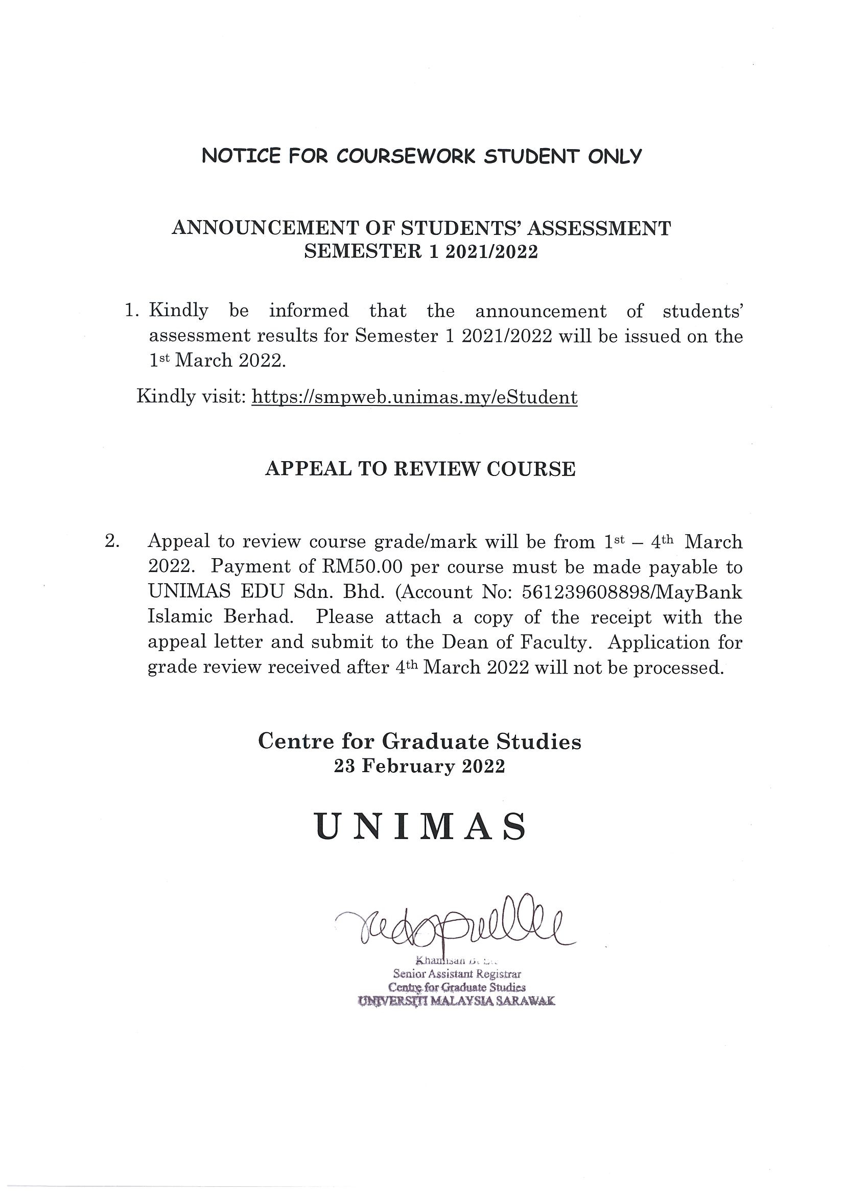 Notice announcement of students' assessment sem 1 20212022.jpg