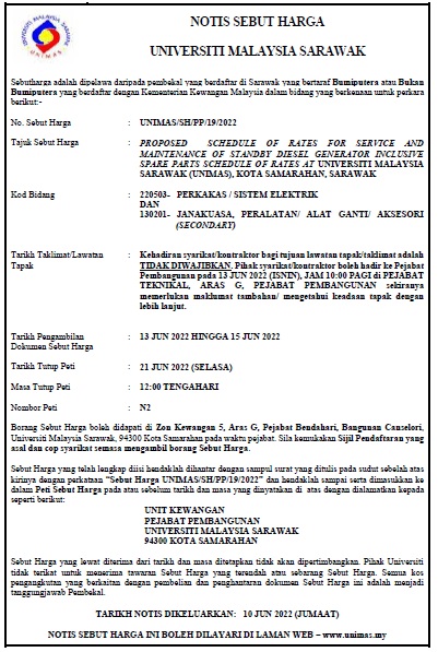 UNIMAS/SH/PP/19/2022 - PROPOSED SCHEDULE OF RATES FOR SERVICE AND ...