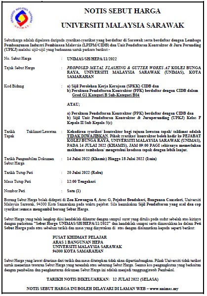 UNIMAS/SH/HEPA/11/2022 - PROPOSED METAL FLASHING & GUTTER WORKS AT ...