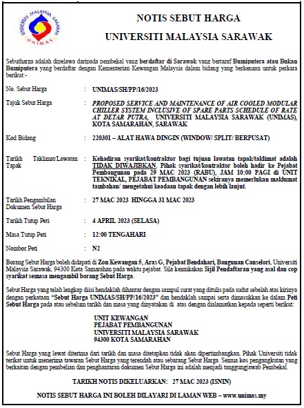 UNIMAS/SH/PP/16/2023 - PROPOSED SERVICE AND MAINTENANCE OF AIR COOLED ...