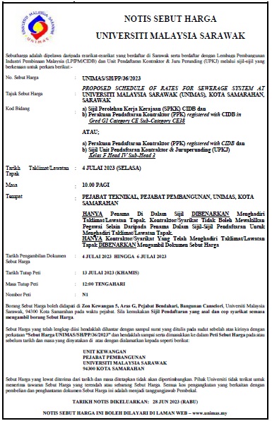 UNIMAS/SH/PP/36/2023 - PROPOSED SCHEDULE OF RATES FOR SEWERAGE SYSTEM ...