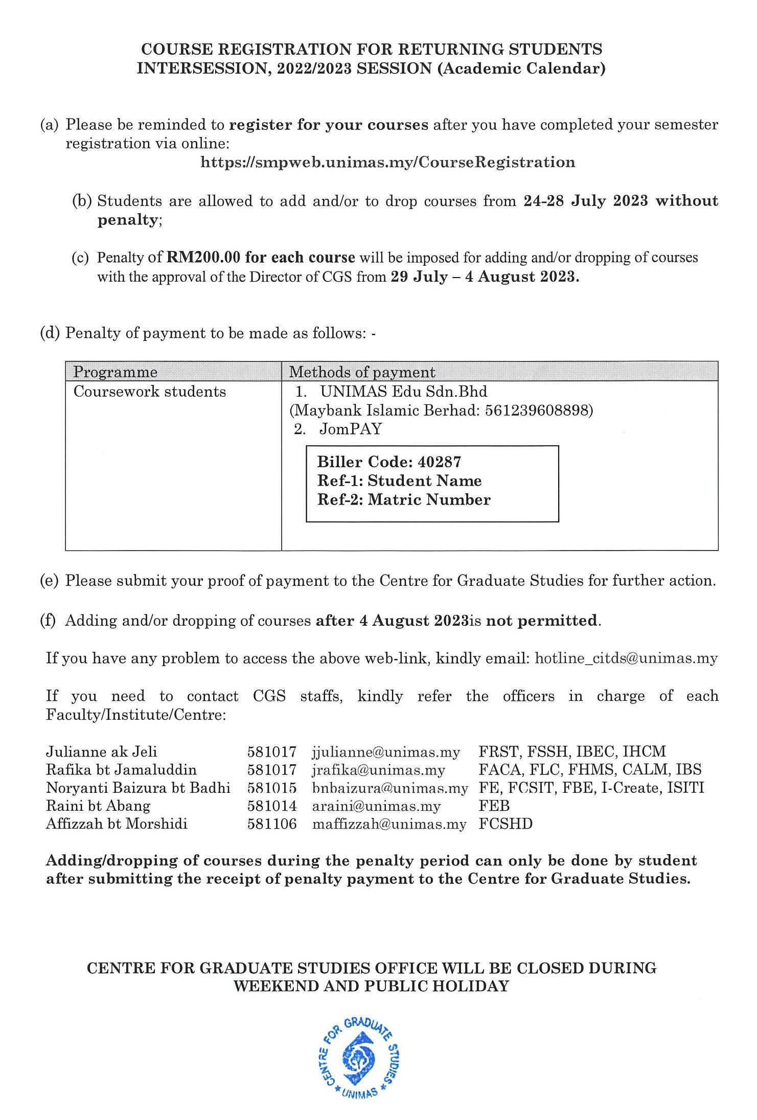 COURSE REGISTRATION FOR RETURNING STUDENTS INTERSESSION 2022/2023 ...