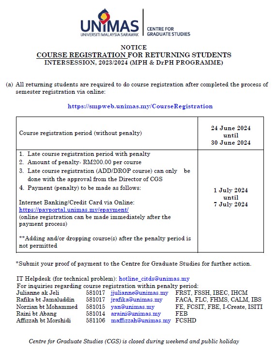Notice Course Registration For Returning Students Programme by Coursework Intersession 2023_2024_(MPH & DrPH Programme).