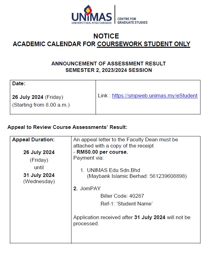 ANNOUNCEMENT OF ASSESSMENT RESULT SEMESTER 2, 20232024 SESSION (ACADEMIC CALENDAR).jpg